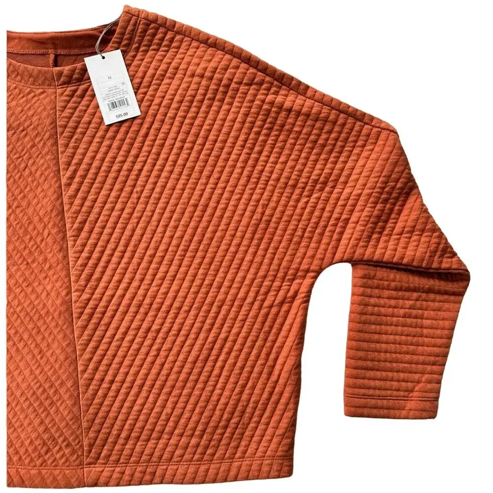 New Women's Orange Quilted‎ Oversized Sweatshirt Small